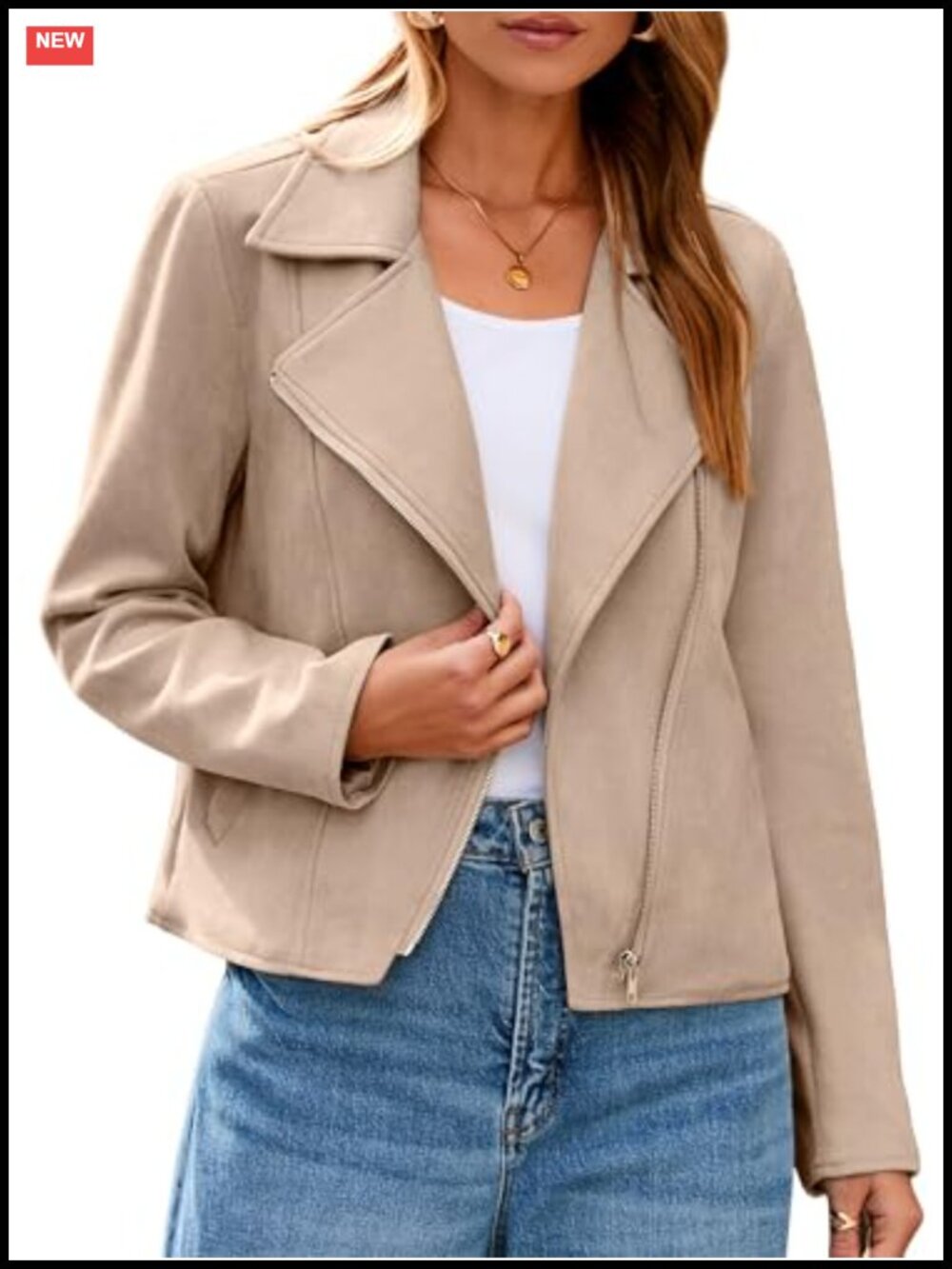 Faux Suede Cropped Moto Jacket Long Sleeve Zipper Biker Coat